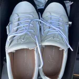 Giuseppe Zanotti White and Black Leather Sneakers
